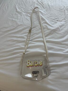 Barbie Clear Crossbody Bag with White Strap and Multicolor Logo